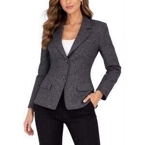 MaxMara Wool Blend Blazer Jacket Confetti Speckle 2 Buttons Gray Size 6